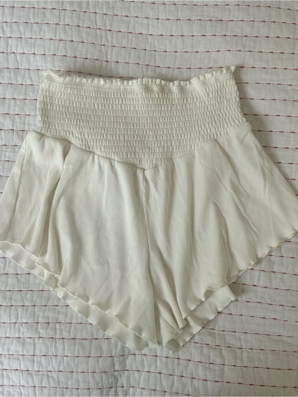 Lovers + Friends White Smocked High-Waist Flowy Shorts